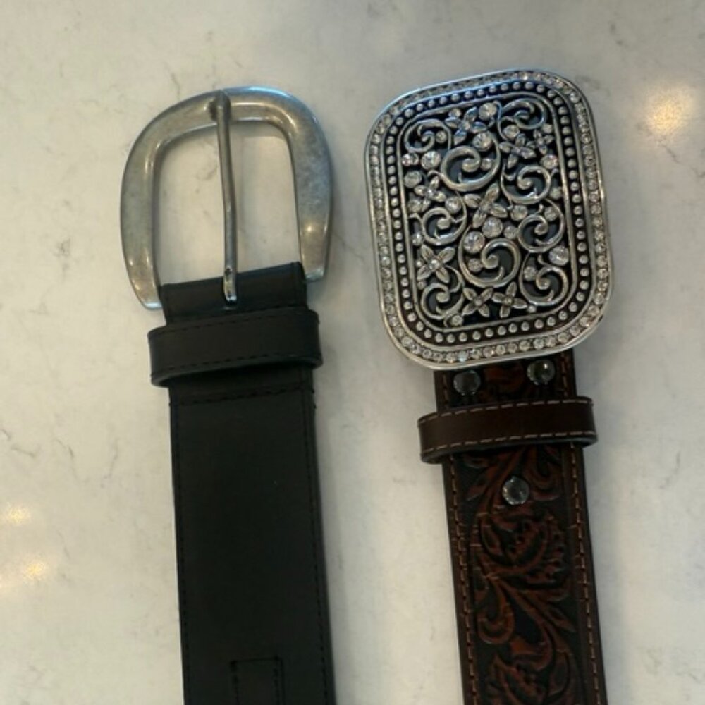 SET of 2 Ladies Leather Belts — Size Large (Ariat + Carhartt)